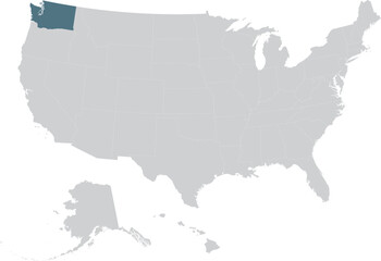 Blue Map of US federal state of Washington within gray map of United States of America