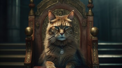 Fototapeta na wymiar cat king sitting on a throne. Created with Generative AI.