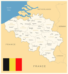 Belgium - detailed map with administrative divisions and country flag. Vector illustration
