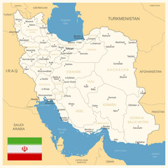 Iran - detailed map with administrative divisions and country flag. Vector illustration