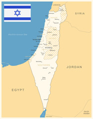 Israel - detailed map with administrative divisions and country flag. Vector illustration