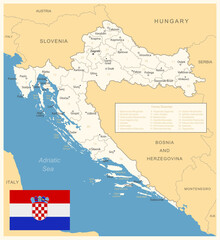 Croatia - detailed map with administrative divisions and country flag. Vector illustration