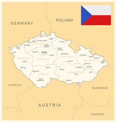 Czech Republic - detailed map with administrative divisions and country flag. Vector illustration