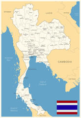 Obraz premium Thailand - detailed map with administrative divisions and country flag. Vector illustration