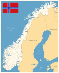 Norway - detailed map with administrative divisions and country flag. Vector illustration