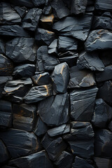 Black stone wall texture background. AI generative