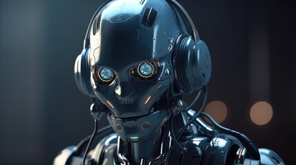 Chatbot web support Robot with headset. Created with Generative AI.