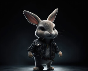 cute bunny in punk rock style with dark clothes. Created with Generative AI.