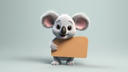 Cute happy cartoon koala holding a blank sign. Created with Generative AI.