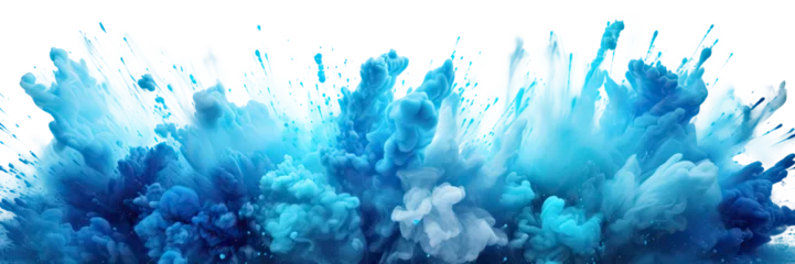 Plexiglas foto achterwand A blue smoke explosion border isolated on transparent background - Generative AI © comicsans
