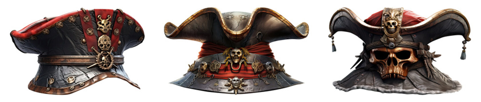 Set of pirate hat isolated on transparent background - Generative AI