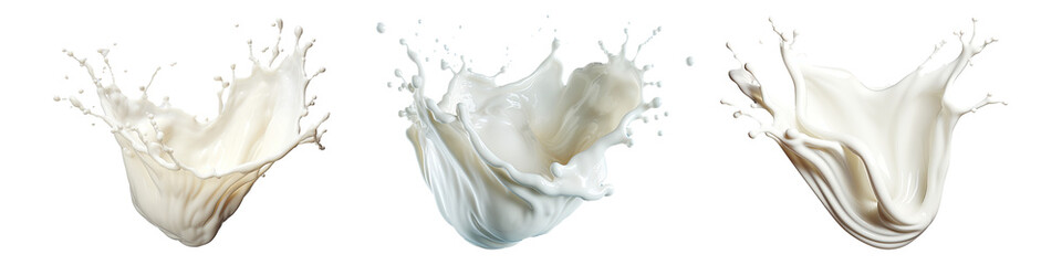 Set of milk splash isolated on transparent background - Generative AI - 624948422
