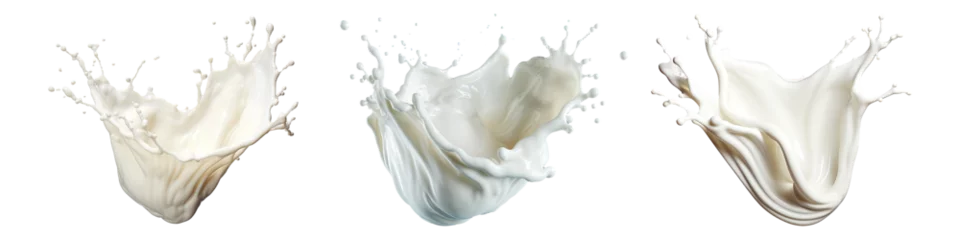 Tuinposter Set of milk splash isolated on transparent background - Generative AI © comicsans