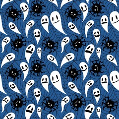 Cartoon Halloween seamless web and spider and ghost pattern for wrapping paper and fabrics and kids clothes