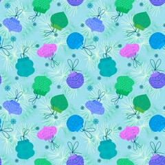 Christmas tree seamless cartoon toys ball pattern for new year packaging and wrapping paper and fabrics and kid