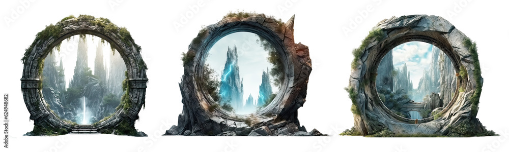 Wall mural set of portal isolated on transparent background - generative ai