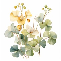 Delicate Watercolor Illustration Of Yellow And Green Flowers