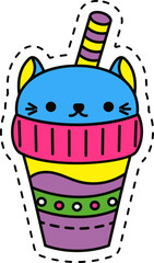 Cute kawaii sticker. Lineal icon with white outline