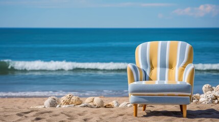 Fototapeta na wymiar An empty armchair on the beach. AI generated