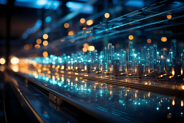 Fototapeta na wymiar Row of network servers with glowing LED lights. AI generative