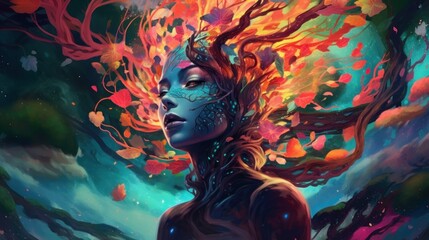 Fototapeta premium Colorful Conceptual Surreal Wallpaper. Peace of Mind. Digital Art Backdrop. Generative AI illustration.
