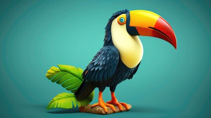 Colorful toucan with its vibrant beak, 3D cartoon style. Generative AI