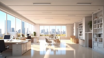 Fototapeta premium An empty office and a business work room.. AI generated