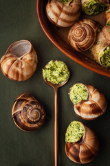 snails with aromatic oil and herbs.