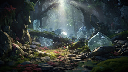 Illustration of fantasy forest - AI generated image.