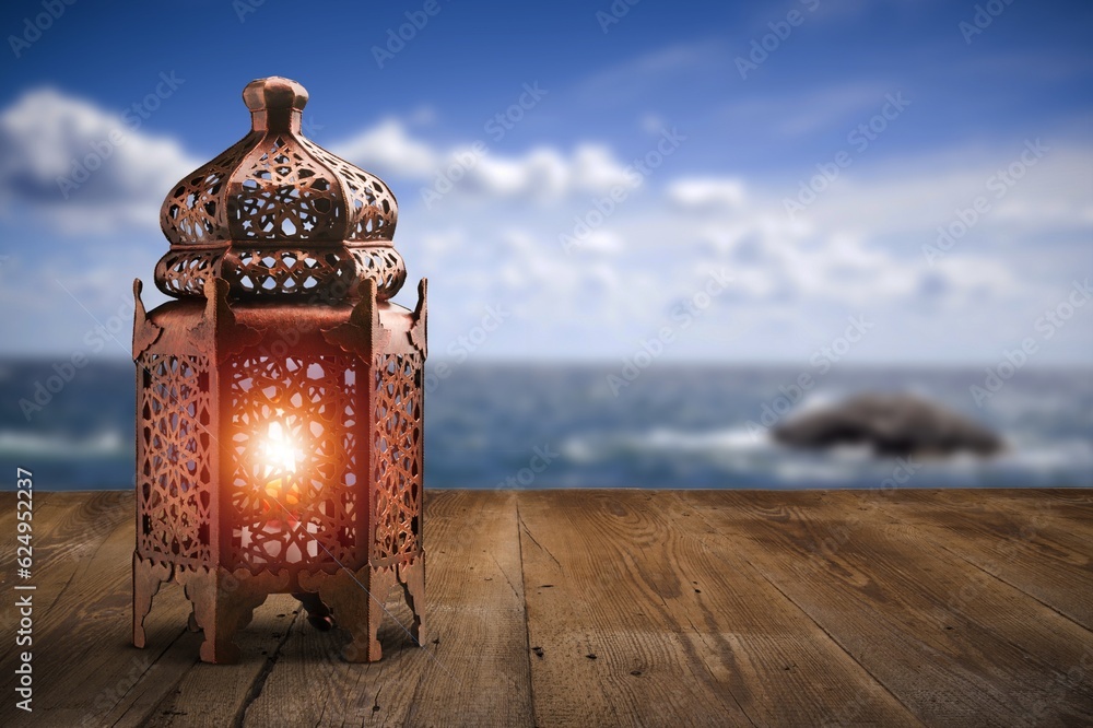 Canvas Prints Ramadan Kareem concept, Arabic lantern on desk