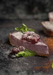 blueberry cheesecake with mint and cherry