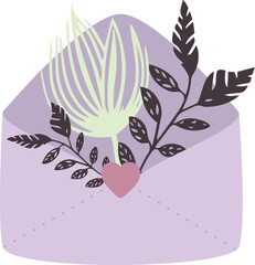 Fototapeta premium Flat envelope with heart and botanical elements