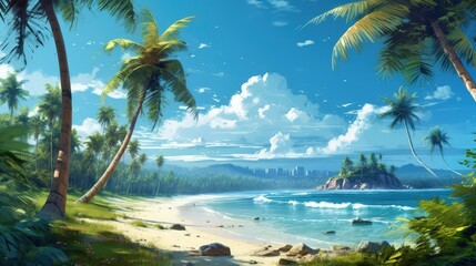 Beach with palm trees and sea. AI generated