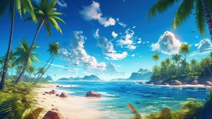 Beach with palm trees and sea. AI generated