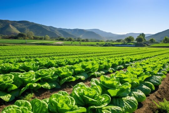 Endless Lettuce Fields: Vast Plantation of Lettuce Stretching into the Horizon
