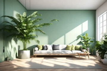 Immerse yourself in the tranquil ambiance of a 3D empty interior with a home plant, a haven of serenity and balance.Ai generated