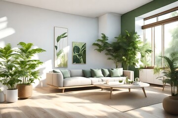 Immerse yourself in the tranquil ambiance of a 3D empty interior with a home plant, a haven of serenity and balance.Ai generated