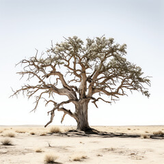 Fototapeta na wymiar Dead tree in dry desert wasteland - Generative AI