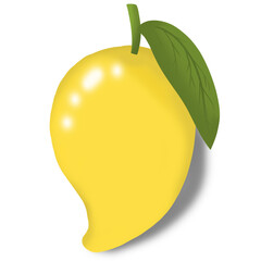 1 yellow mango with leaves and a shadow