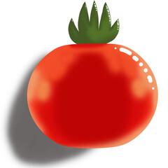Red tomatoes with green shovels with shadows are used to apply cute pictures.
