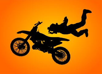 motocross, piloto, vector, silueta, moto racer, atardecer, acrobacia