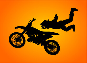 Obraz na płótnie Canvas motocross, piloto, vector, silueta, moto racer, atardecer, acrobacia