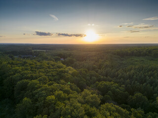Aerial View of Sunset over Forest