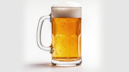 Light beer in a mug with foam, isolated on a white background. Generative AI