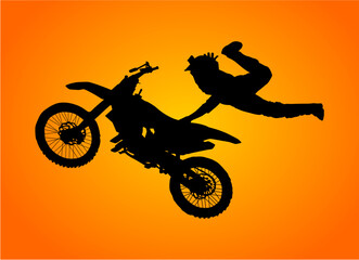 Obraz na płótnie Canvas motocross, piloto, vector, silueta, moto racer, atardecer