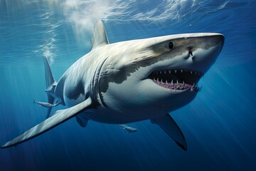 Fototapeta premium white shark swimming in the ocean | Generative AI