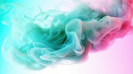 Dreamy pastel teal and pink smoke on abstract background. Cloud and fog. Glowing colors wallpaper. Generative AI