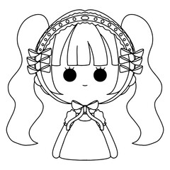  2D drawing of children girls. faces of girls on white background.