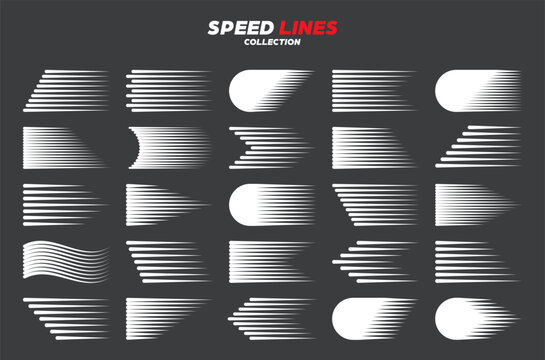 White cartoon or comic speed lines with round corners. Simple line with motion effect. Comic book design element. Vector collection