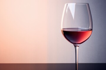 Red wine in a glass on light pink background. Wineglasses. Summer drink for party, wine shop or wine tasting concept. Hard light. Copy space